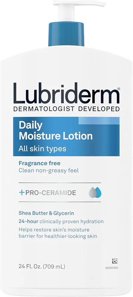 Lubriderm Fragrance Free Daily Moisture Lotion + Pro-Ceramide, Shea Butter & Glycerin, Face, Hand & Body Lotion for Sensitive Skin, Hydrating Lotion for Healthier-Looking Skin, 24 fl. oz