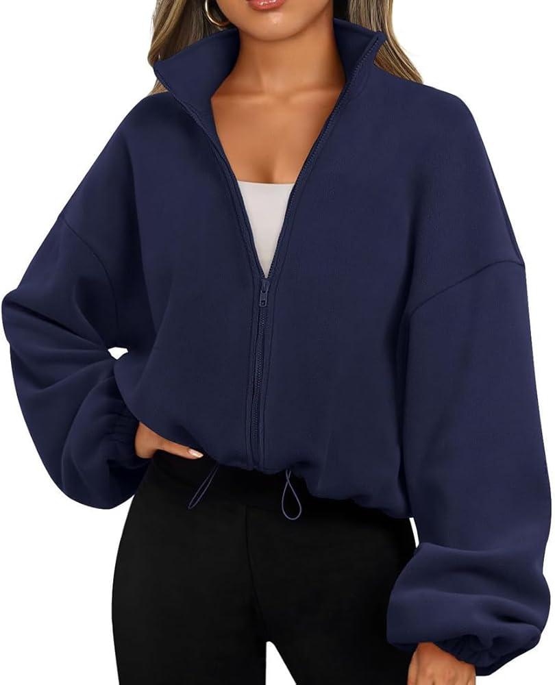 Zip Up Hoodie Women Oversized Sweatshirt Fleece Cropped Jacket Trendy Fleece Jacket Workout Sherpa Coat