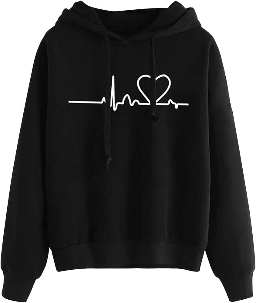 DOLKFU Oversized Sweatshirt for Women Long Sleeve Cute Heart Graphic Hooded Pullover Fashion Lightweight Hoodies