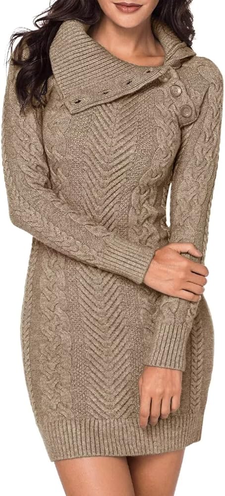 BLENCOT Womens Turtleneck Long Sleeve Elasticity Chunky Cable Knit Pullover Sweaters Jumper