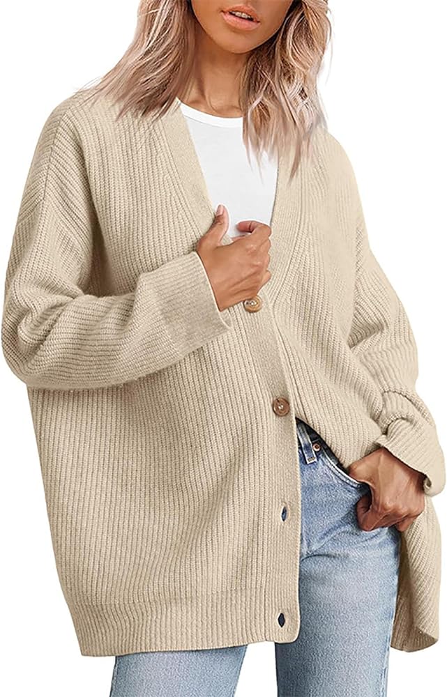 Open Front Cardigans for Women V Neck Sweater Long Sleeve Casual Outwear Tops Fashion Solid Color Button Coats