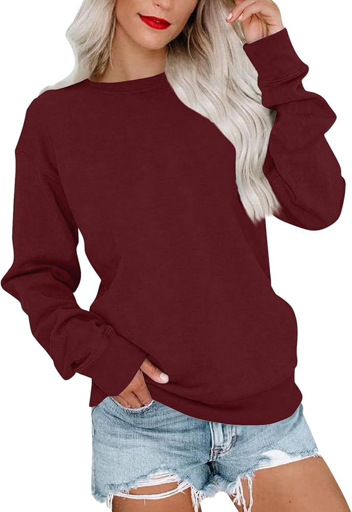 FYUAHI Womens Oversized Sweatshirts Hoodies Fleece Crew Neck Pullover Sweaters Solid Color Fashion Outfits Clothes 2024