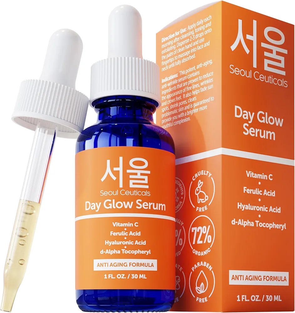 SeoulCeuticals Korean Skin Care 20% Vitamin C Hyaluronic Acid Serum + CE Ferulic Acid - Potent Anti Aging, Anti Wrinkle Korean Beauty 1oz