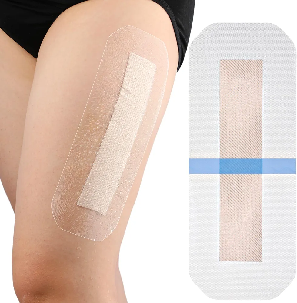 10 Pcs Waterproof Shower Protector Silicone Bandage 4"x10" for Post Knee Replacement Hip Surgery Long Surgical Incision Bordered Gentle Adhesive Island Dressing Larger Wounds Cover