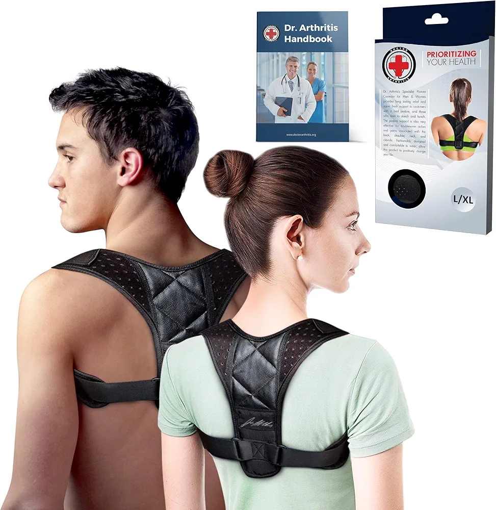 Doctor Developed Posture Support/Posture Correct/Stabilizer/Back Brace & Doctor Written Handbook - Fully Adjustable for Upper & Lower Back Pain & Support. Suitable for Men & Women (Black, Large)