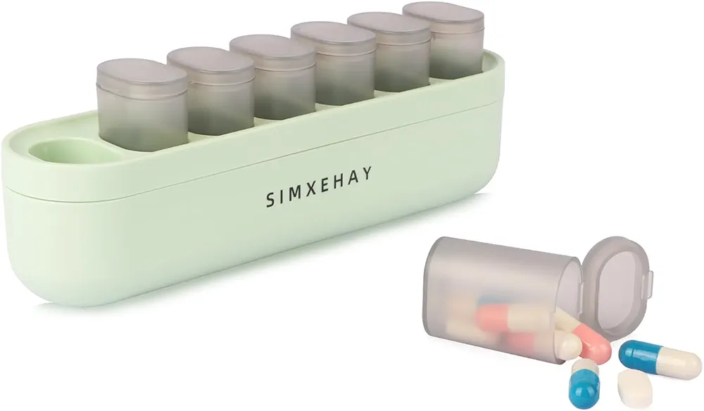 7-Day Pill Organizer with 7 Small Tubes for a Week - Compact Travel Pill Case for Daily Medication Management (Green)