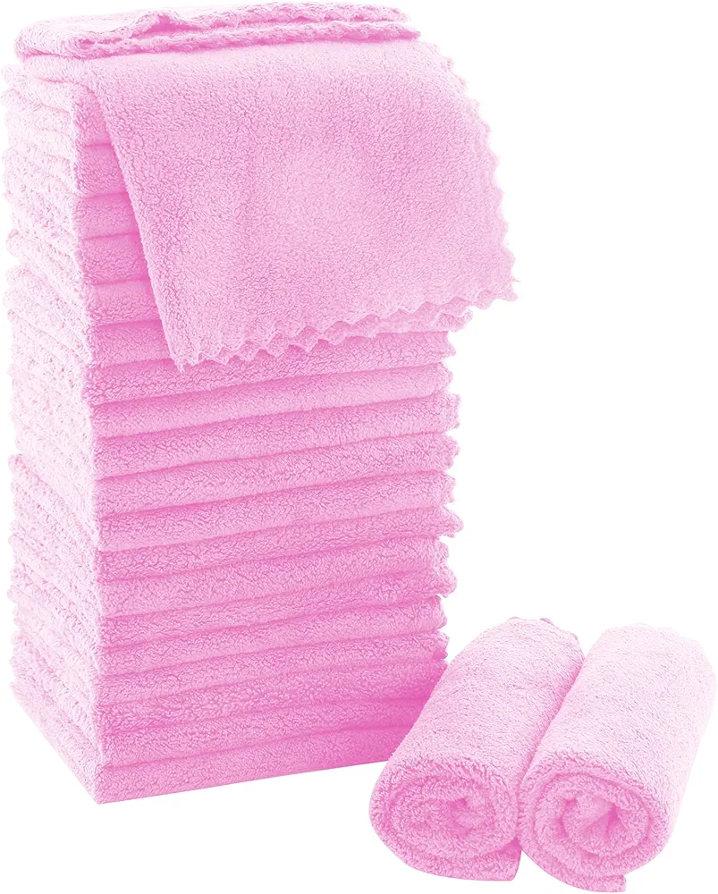 MOONQUEEN Ultra Soft Premium Washcloths Set - 12 x 12 inches - 24 Pack - Quick Drying - Highly Absorbent Coral Velvet Bathroom Wash Clothes - Use as Bath, Spa, Facial, Fingertip Towel (Frozen Berry)