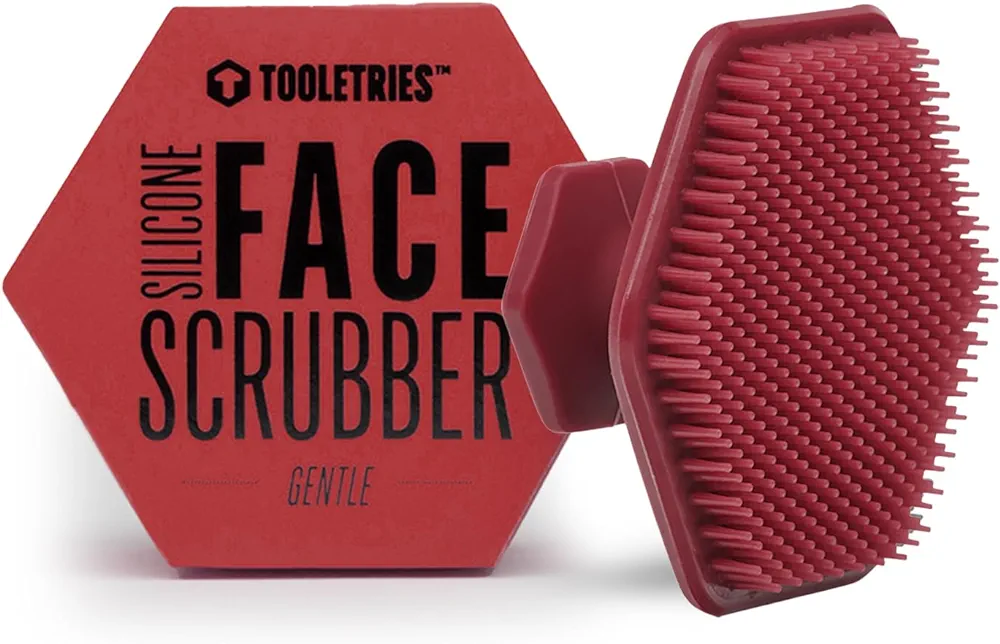 Tooletries - Men's Face Scrubber - Silicone Facial Cleansing Brush, Gentle Exfoliator Pad & Soft-Touch Massager - Removes Dead & Dry Skin - Long Lasting Bathroom & Shower Accessories - Burgundy